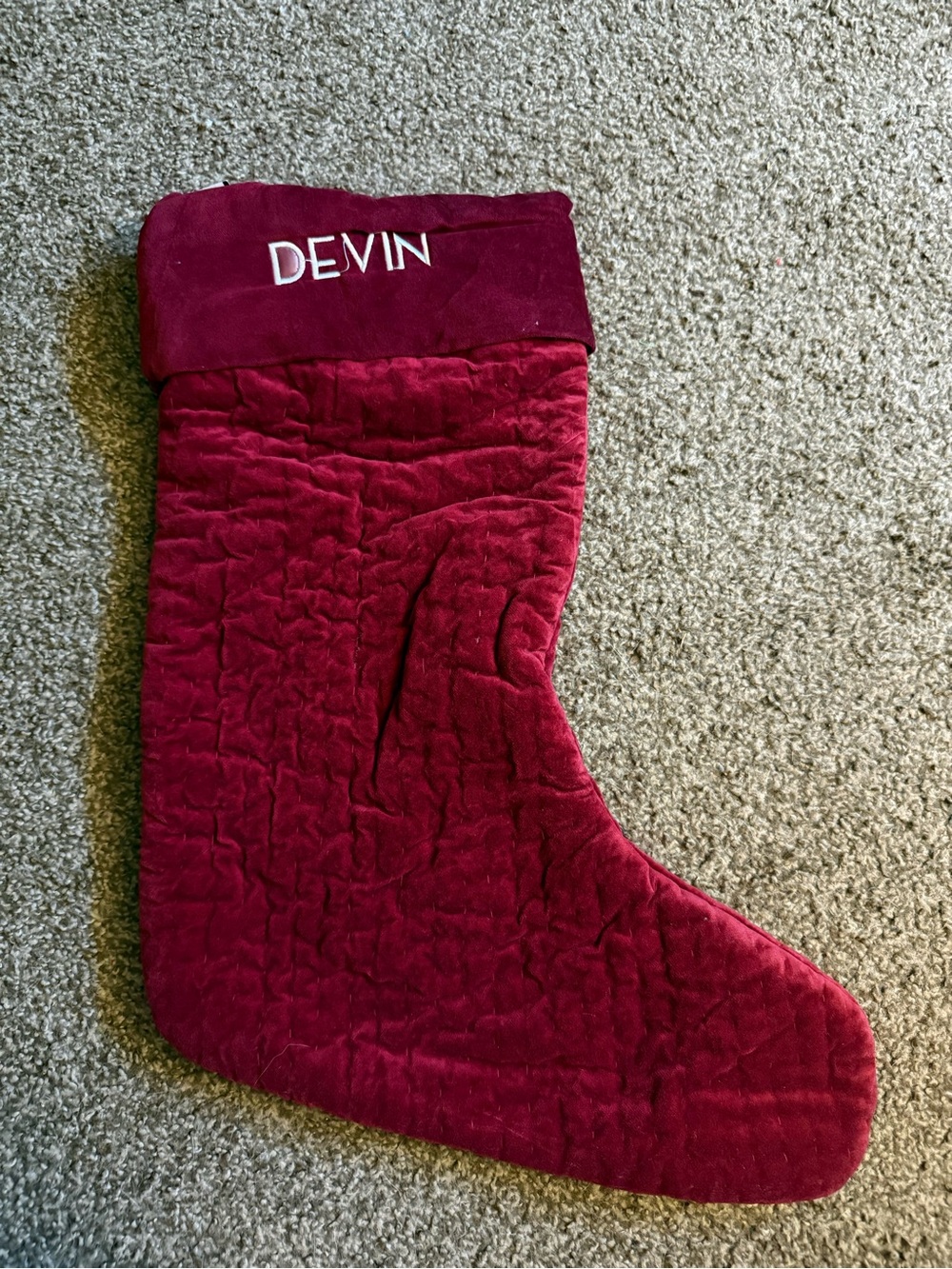 Pottery Barn Velvet Quilted Devin Stocking